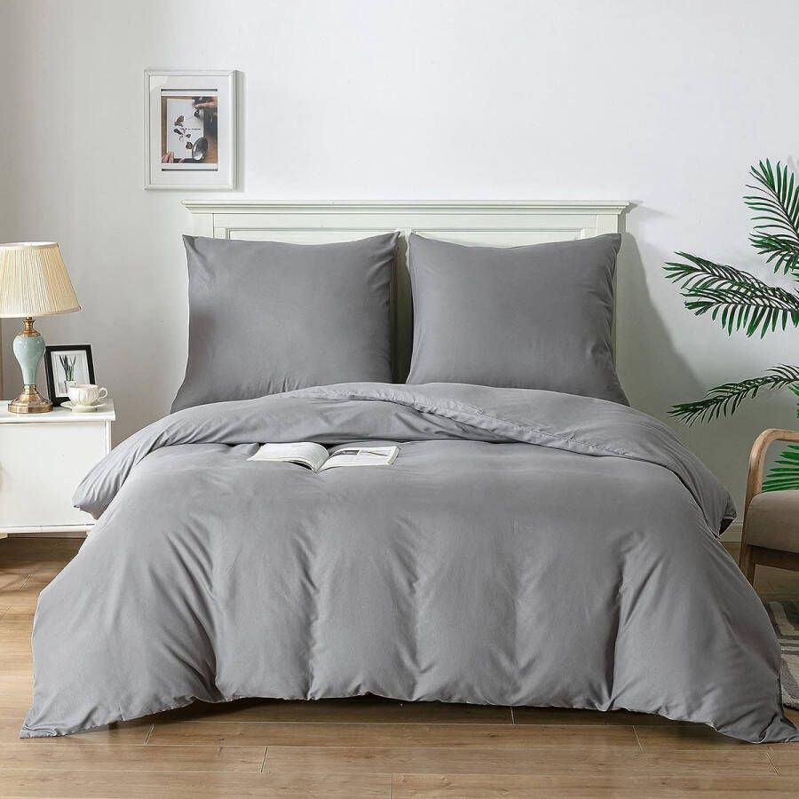 Bed Linen Set 90 g Brushed 2-Piece Super Soft Duvet Cover and Pillowcase (Grey 135 x 200 cm + 80 x 80 cm)