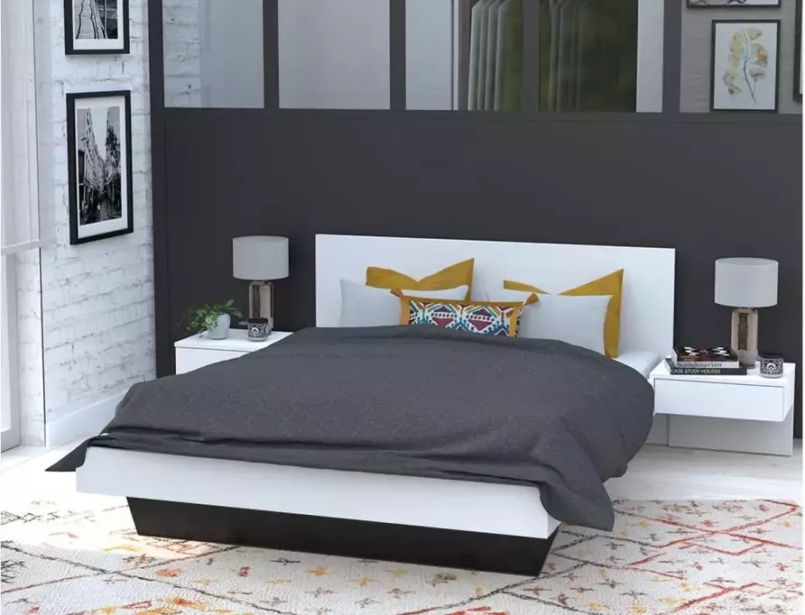 Vente-unique Bed met nachtkastjes 140 x 190 cm Wit -MARVELLOUS L 234 cm x H 74.9 cm x D 192.2 cm - Foto 3