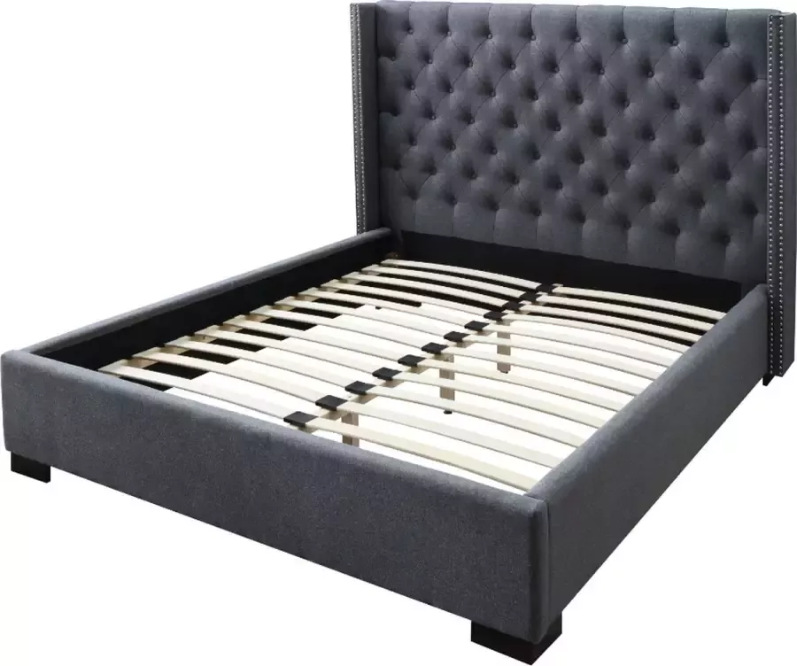 Vente-unique Bed MASSIMO gewatteerd hoofdbord 180 x 200 cm Grijze stof L 215 cm x H 141 cm x D 203 cm - Foto 2