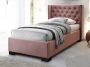 Bed MASSIMO met gewatteerd hoofdbord 90 x 200 cm Roze fluweel + Matras L 216 cm x H 111.5 cm x D 114 cm - Thumbnail 1