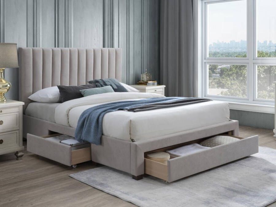 Vente-unique Bed met 3 lades 140 x 200 cm Stof Beige + matras LIAKO L 154 cm x H 123 cm x D 217 cm - Foto 3