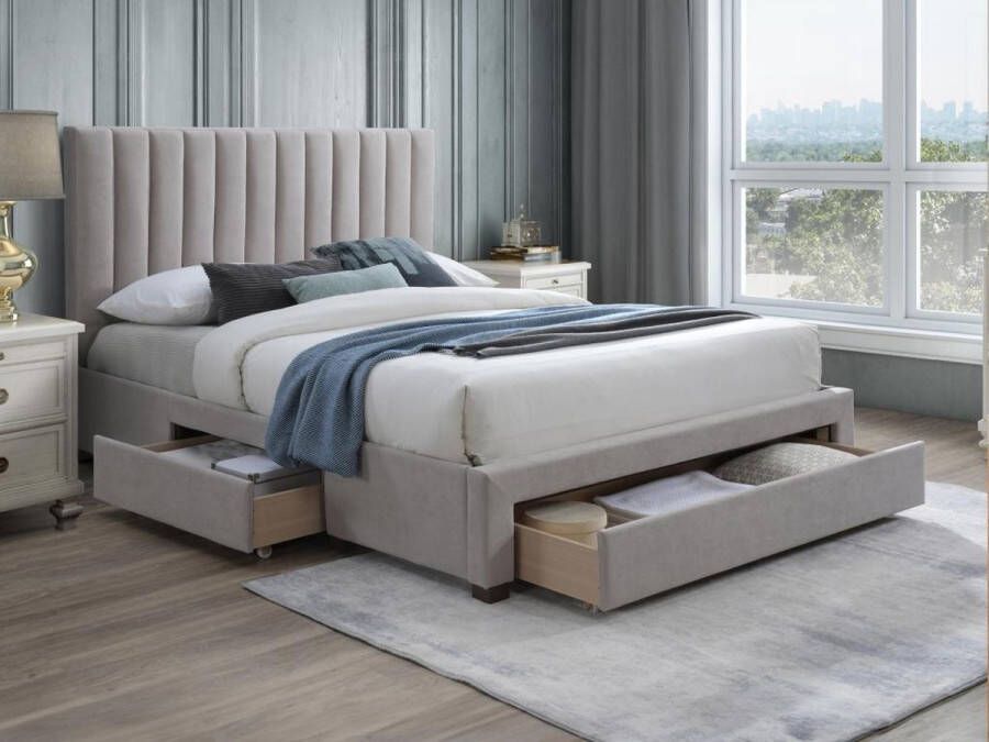 Vente-unique Bed met 3 lades 140 x 200 cm Stoffen bekleding Beige LIAKO L 154 cm x H 123 cm x D 217 cm - Foto 3