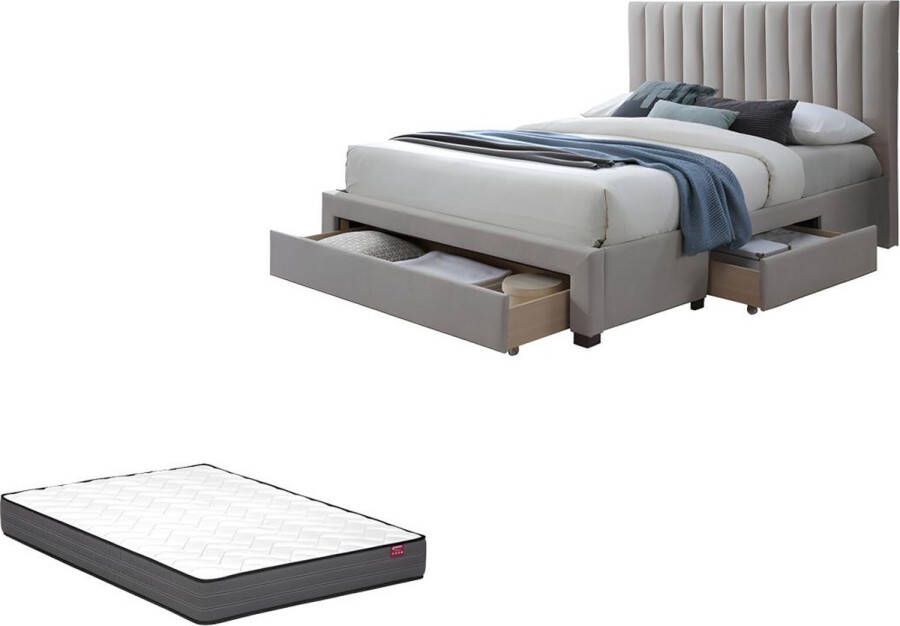 Vente-unique Bed met 3 lades 160 x 200 cm Stof Beige + matras LIAKO L 174 cm x H 123 cm x D 217 cm - Foto 2