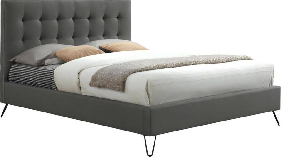 Vente-unique Bed met gewatteerd hoofdbord COSTANZA Stof 140 x 190 cm – Grijs L 148 cm x H 110.5 cm x D 205 cm - Foto 4