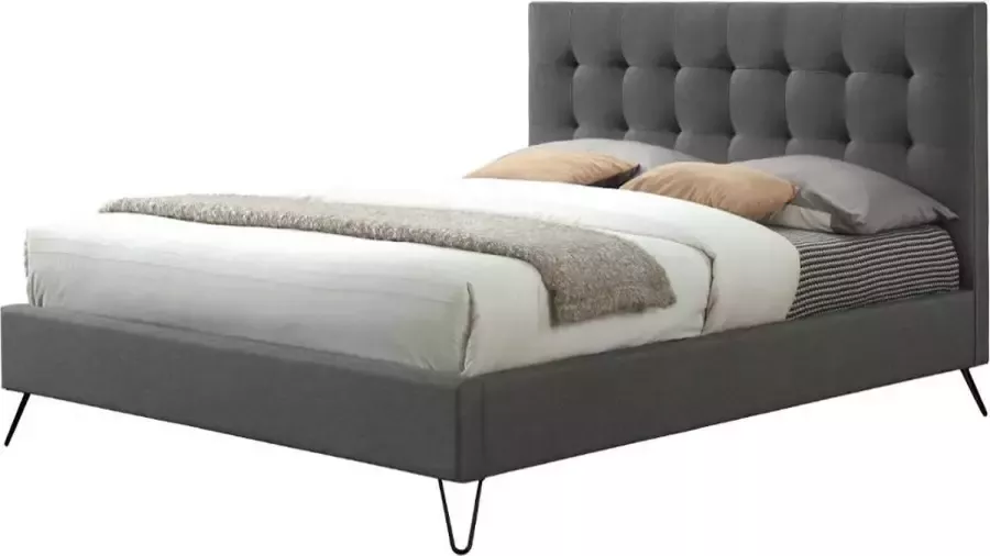 Vente-unique Bed met gewatteerd hoofdbord COSTANZA Stof 140 x 190 cm – Grijs L 148 cm x H 110.5 cm x D 205 cm - Foto 3