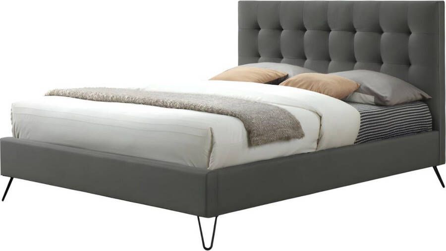 Bed met gewatteerd hoofdbord COSTANZA Stof 160 x 200 cm – Grijs L 168 cm x H 110.5 cm x D 215 cm