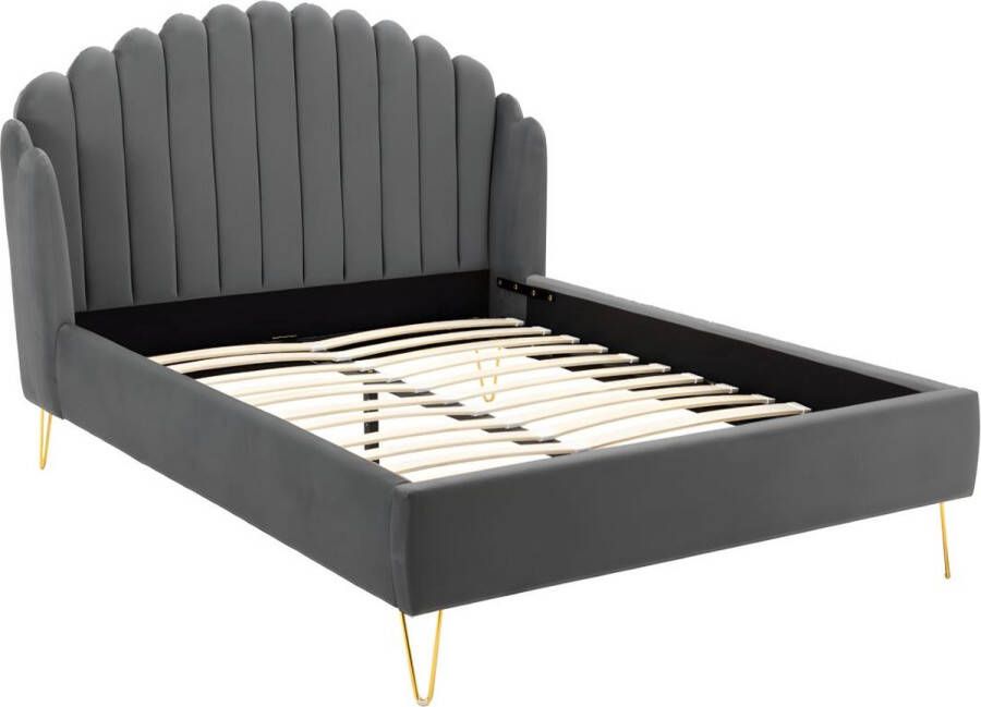 Bed met glooiend hoofdeinde 160 x 200 cm Fluweel Grijs SAGALI L 178 cm x H 126 cm x D 213 cm