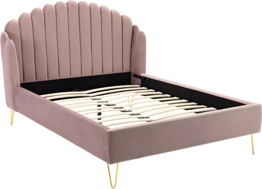 Bed met glooiend hoofdeinde 160 x 200 cm Fluweel Oud roze SAGALI L 178 cm x H 126 cm x D 213 cm