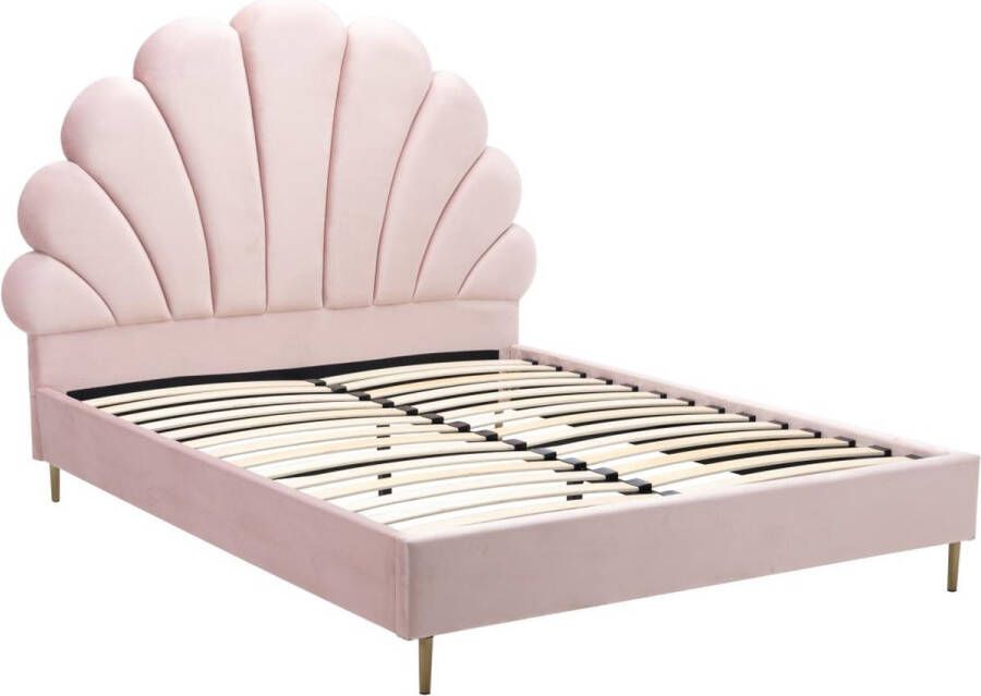 Bed met hoofdeinde in schelpvorm 160 x 200 cm Fluweel Roze LIVAYA L 187 cm x H 150 cm x D 215 cm - Foto 2