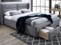 Bed met hoofdeinde met kussens Met lades 160 x 200 cm Grijze stof ALESSANDRO L 216 cm x H 106 cm x D 178 cm - Thumbnail 1