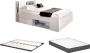Bed met hoofdeinde met opbergruimte en lades 140 x 190 cm wit + bedbodem + matras LEANDRE L 218.5 cm x H 95 cm x D 149.6 cm - Thumbnail 1