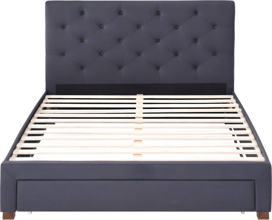 Bed met lades en gewatteerd hoofdbord AGOSTINI stof 140 x 190 cm Grijs L 207 cm x H 118 cm x D 145 cm