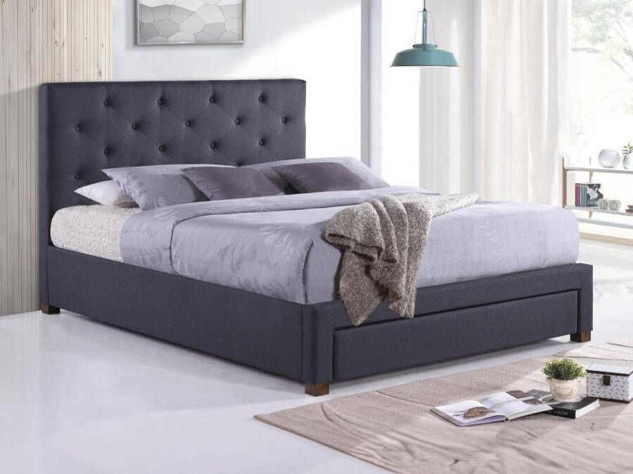 Bed met lades en gewatteerd hoofdbord AGOSTINI stof 160 x 200 cm Grijs L 217 cm x H 118 cm x D 165 cm - Foto 2