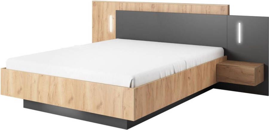 Vente-unique Bed met nachtkastjes 140 x 190 cm 2 lades Met ledverlichting naturel en antraciet FRANCOLI L 244.4 cm x H 102 cm x D 208.2 cm - Foto 2