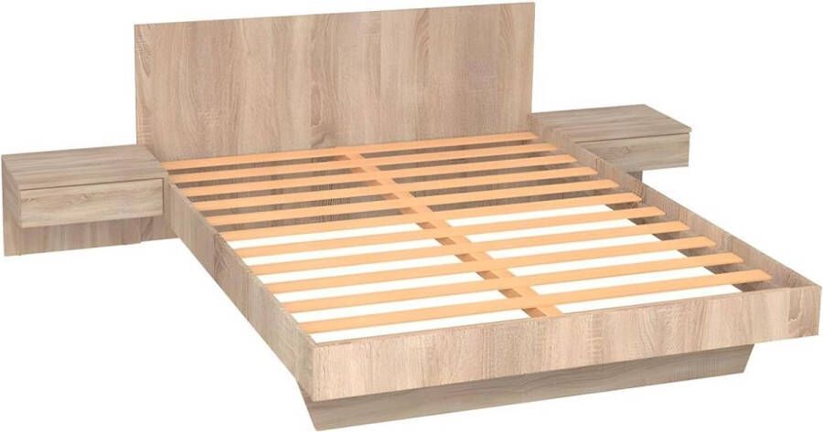 Vente-unique Bed met nachtkastjes 140 x 190 cm Eikenkleur MARVELLOUS L 234 cm x H 74.9 cm x D 192.2 cm - Foto 3