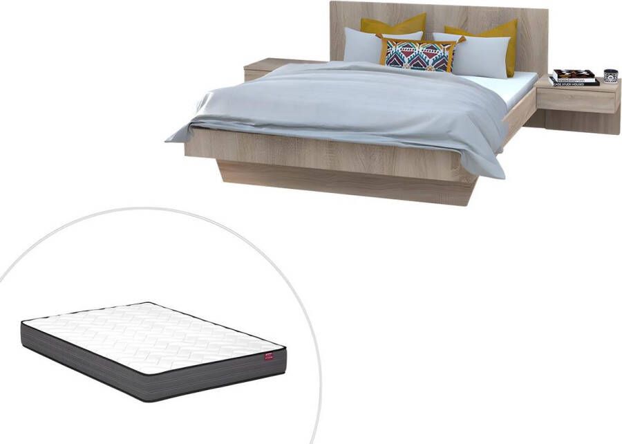 Vente-unique Bed met nachtkastjes 140 x 190 cm houtlook + matras MARVELLOUS L 234 cm x H 74.9 cm x D 192.2 cm - Foto 2