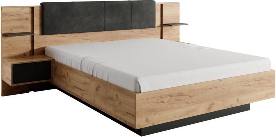 Vente-unique Bed met nachtkastjes – 140 x 190 cm – Met ledverlichting – houtlook en antraciet – ELYNIA L 236.4 cm x H 104.4 cm x D 200 cm - Foto 3