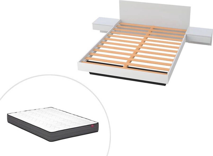 Vente-unique Bed met nachtkastjes 140 x 190 cm wit + matras MARVELLOUS L 234 cm x H 74.9 cm x D 192.2 cm - Foto 2