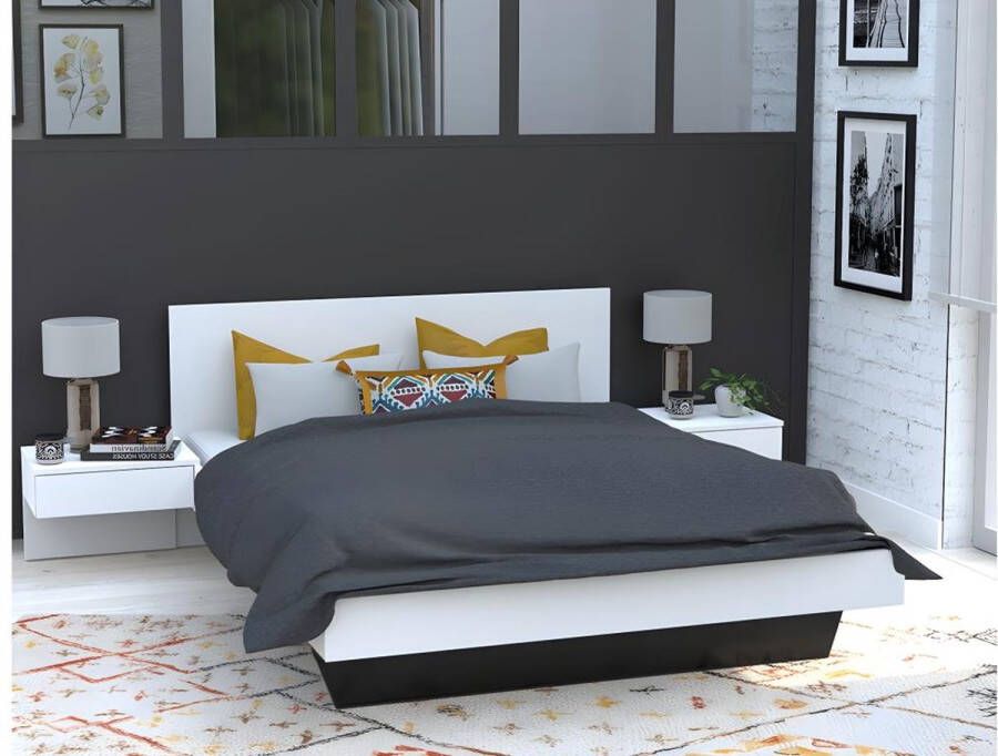 Vente-unique Bed met nachtkastjes 140 x 190 cm wit + matras MARVELLOUS L 234 cm x H 74.9 cm x D 192.2 cm