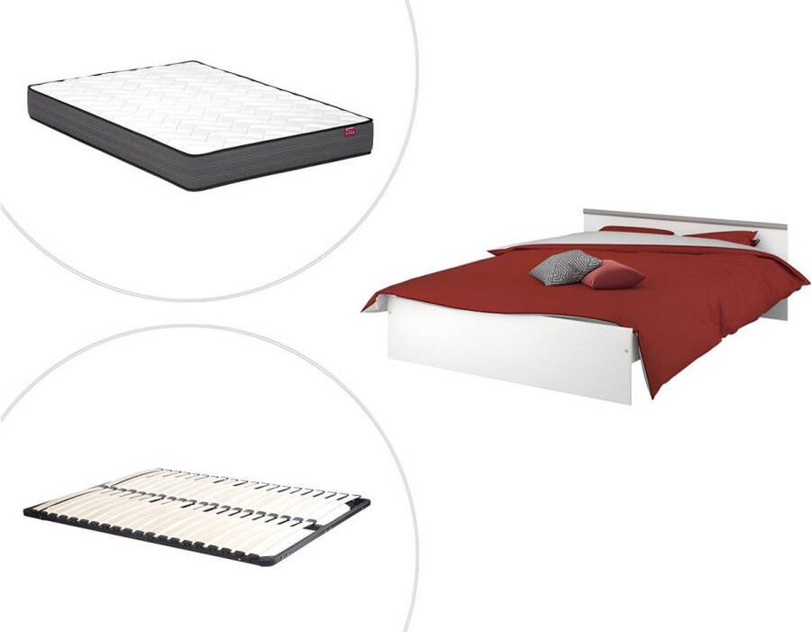 Vente-unique Bed met opbergruimte 140 x 190 cm 2 lades en 1 opbergvak wit + onderbed + matras PABLO L 145.8 cm x H 58.9 cm x D 193 cm - Foto 3