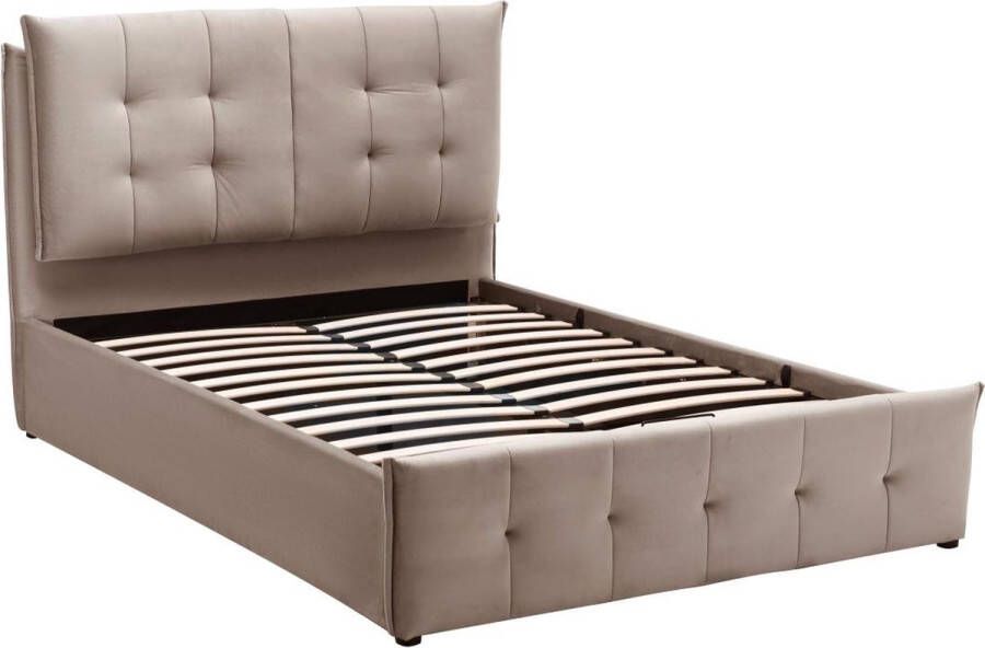 Bed met opbergruimte 140 x 200 cm Velours Beige OLERIA L 155 cm x H 116 cm x D 213 cm