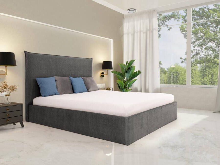 Pascal Morabito Bed met opbergruimte 140 x 200 cm Velours Grijs + matras SORYO L 160 cm x H 125 cm x D 214 cm - Foto 2