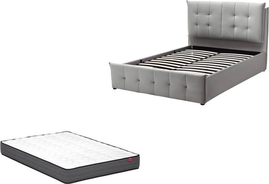 Bed met opbergruimte 140 x 200 cm Velours Lichtgrijs + matras OLERIA L 155 cm x H 116 cm x D 213 cm