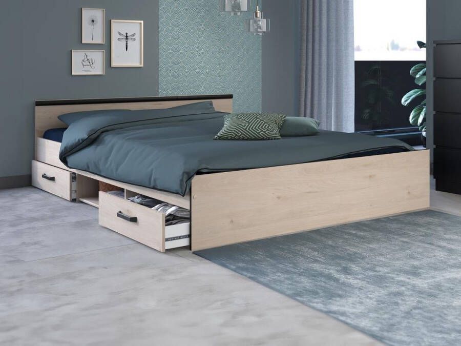 Vente-unique Bed met opbergruimte 160 x 200 cm 2 laden en 1 nis naturel PABLO L 166 cm x H 59 cm x D 203 cm - Foto 3