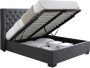 Bed met opbergruimte – 160 x 200 cm – Met gecapitonneerd hoofdbord – Stof – Grijs – MASSIMO L 177 cm x H 142.5 cm x D 214.5 cm - Thumbnail 2