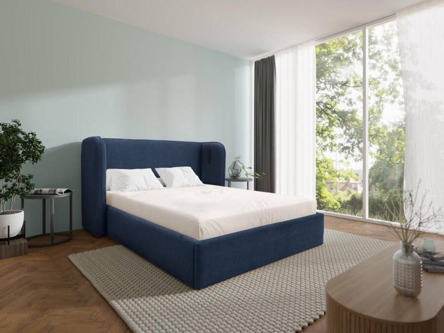 Vente-unique Bed met opbergruimte 160 x 200 cm met ingekeept hoofdbord Met ledverlichting Blauw STOKALI L 195 cm x H 113 cm x D 215 cm - Foto 2