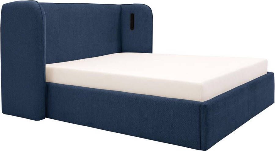 Vente-unique Bed met opbergruimte 160 x 200 cm met ingekeept hoofdbord Met ledverlichting Blauw STOKALI L 195 cm x H 113 cm x D 215 cm