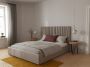 Bed met opbergruimte 180 x 200 cm met hoofdeinde met verticale stiksels Stof Beige + matras SARAH L 190 cm x H 120 cm x D 214 cm - Thumbnail 1