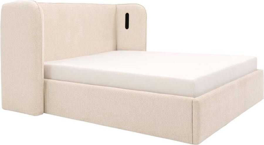 Bed met opbergruimte 180 x 200 cm met ingekeept hoofdbord Met ledverlichting Beige STOKALI L 215 cm x H 113 cm x D 215 cm