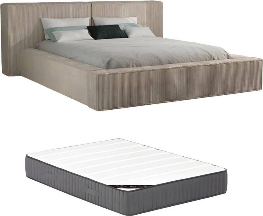 Pascal Morabito Bed met opbergruimte 180 x 200 cm Ribfluweel Beige + matras TIMANO L 246 cm x H 90 cm x D 252 cm - Foto 4