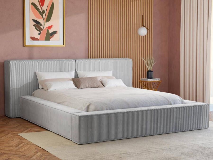 Pascal Morabito Bed met opbergruimte 180 x 200 cm Ribfluweel Lichtgrijs + matras TIMANO van L 246 cm x H 90 cm x D 252 cm - Foto 3
