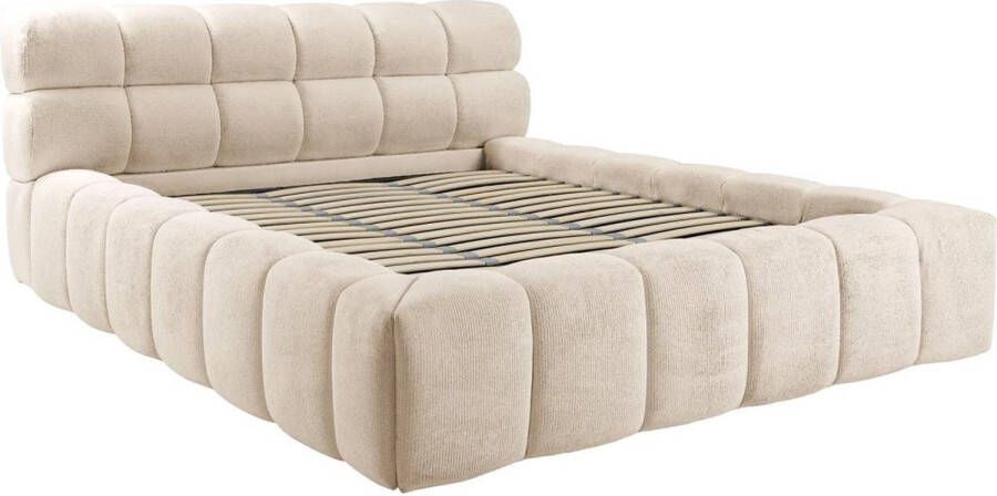 Bed met opbergruimte 180 x 200 cm Stof Beige FORVIK L 224 cm x H 95 cm x D 255 cm