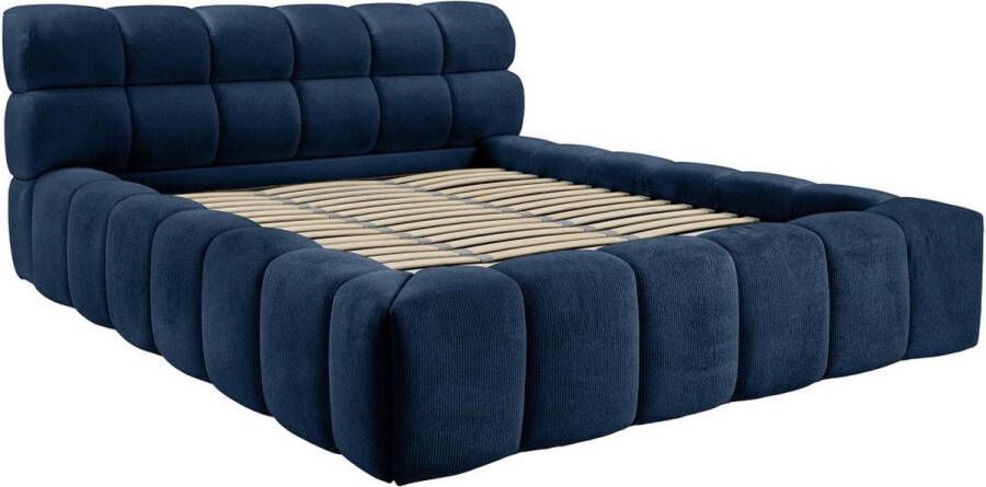 Bed met opbergruimte 180 x 200 cm Stof Donkerblauw FORVIK L 224 cm x H 95 cm x D 255 cm