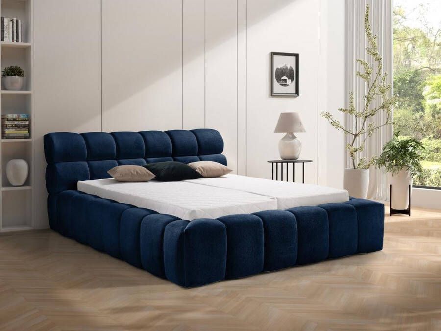 Bed met opbergruimte 180 x 200 cm Stof Donkerblauw FORVIK L 224 cm x H 95 cm x D 255 cm