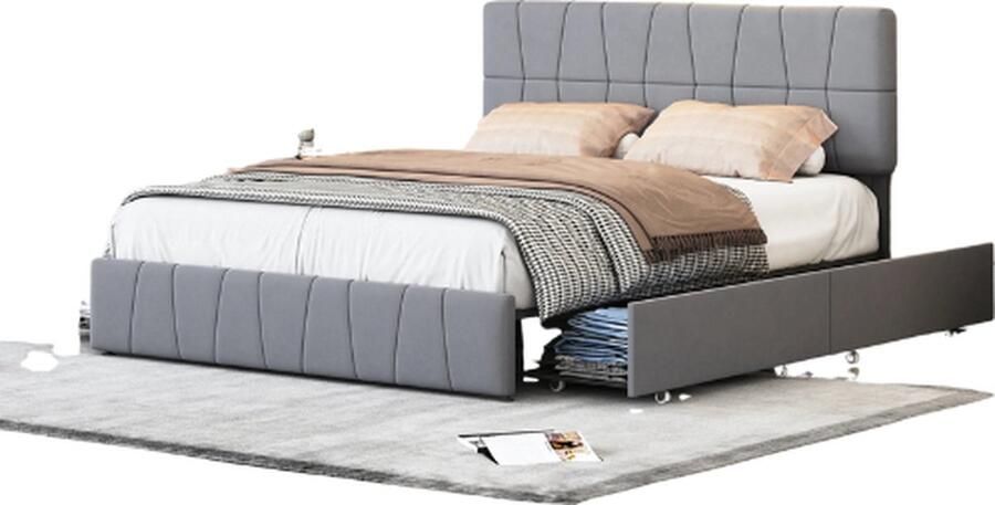 MDG shop Bed met opbergruimte Tweepersoonsbed met opbergruimte Verstelbaar Hoofdeinde 160x200 cm