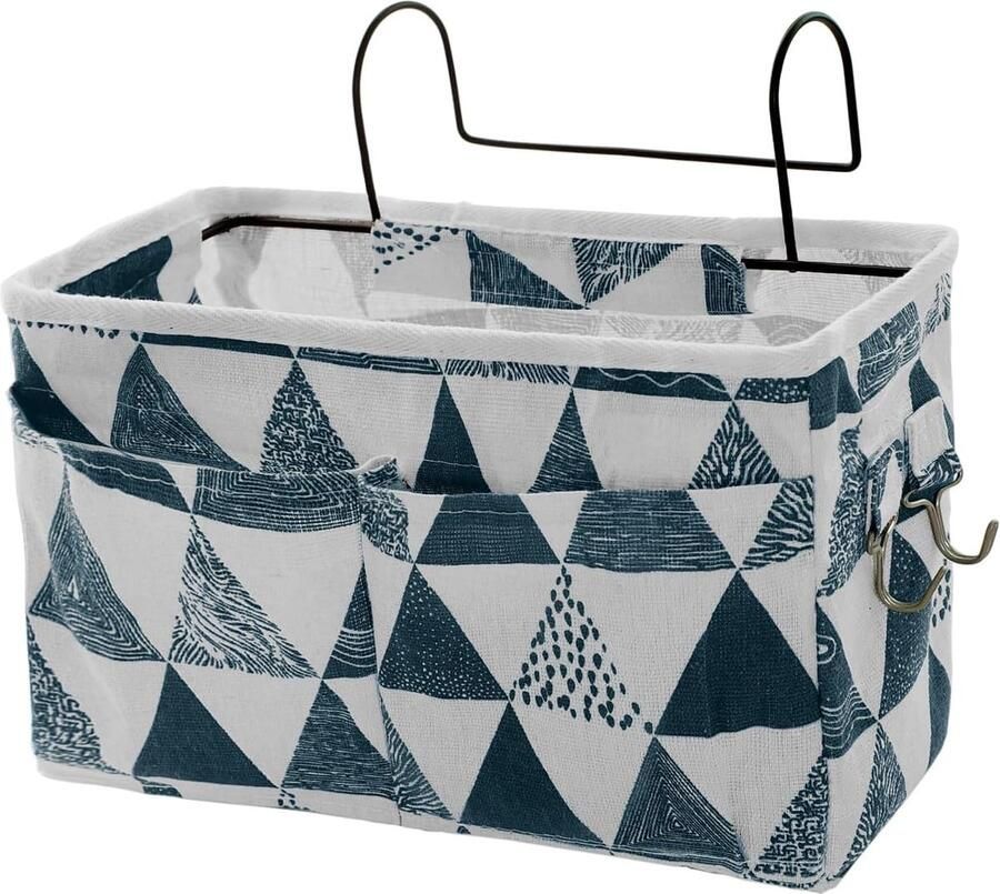 ZFKXGS Bed Organiser for Hanging Bed Bag Bunk Bed Organiser Hanging Organiser Hanging Storage with Darhhook for Book Magazines iPad Mobile Phone Remote Control Headphones (Blue Triangle)