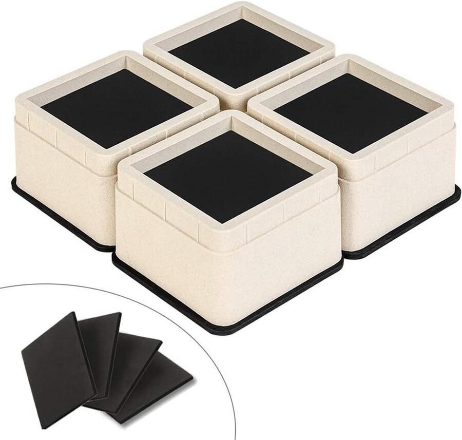Bed Riser Meubelrisers Heavy Duty Vierkante Bed Liften Verstelbaar tot 73 cm of 146 cm Hoogte 4 Stuks Beige furniture risers