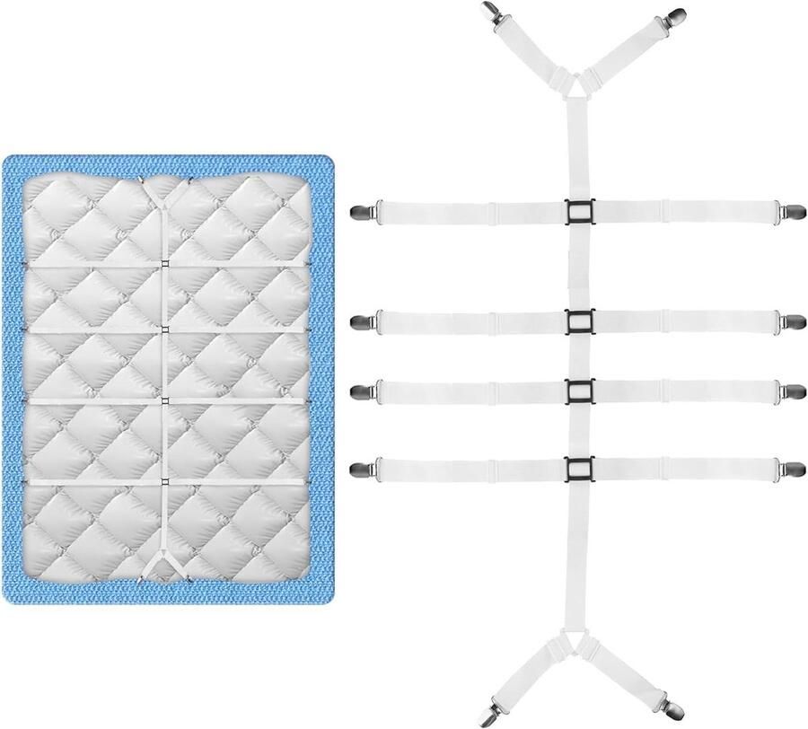 Bed sheet tensioner adjustable mattress holder with metal clip for bed sheet mattress or sofa (white) by Jinsion