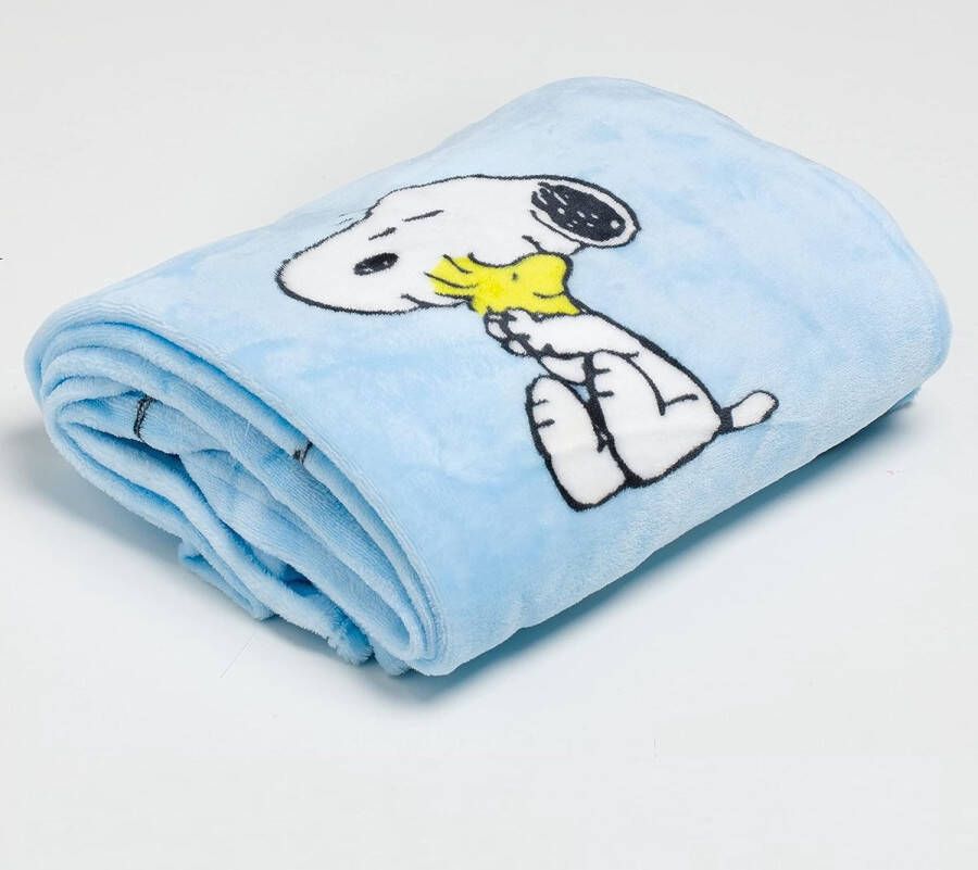 Bed sprei fleecedeken voor eenpersoonsbed microvezel knuffeldeken Snoopy Peanuts LICHTBLAUW 130x230cm zomerdeken kinderkamersprei