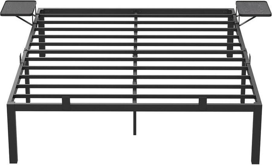 Bed – Tweepersoonsbed – Met opbergplanken – 140 x 190 cm – Metalen frame – Zwart