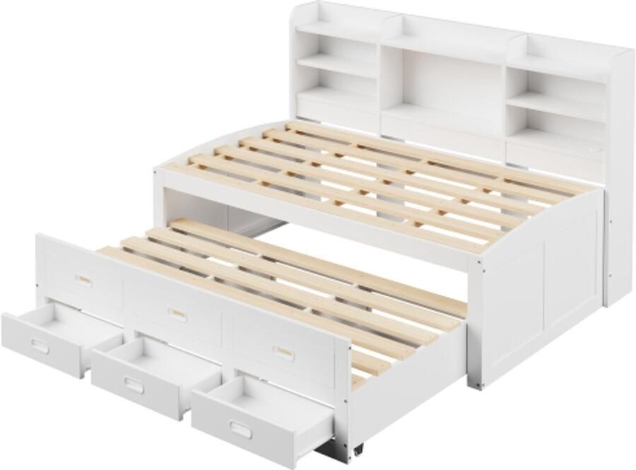 Bedbank 90x200cm Zonder Matras Wit Linnen Met Led Verlichting Usb Type C Met 3 Laden Uitklapbaar Multifunctioneel Bed Voor Slaapkamer