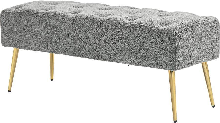 Bedbank met Gouden poten gestoffeerd lamswol optiek 41x112x46cm Grijs