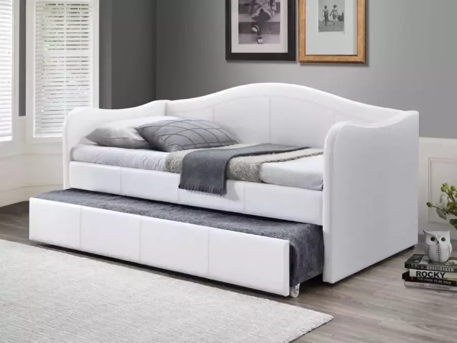Vente-unique Bedbank met uitschuifbed MATHILDE 2 x 90 x 190cm Kunstleer Wit L 203 cm x H 99 cm x D 101 cm - Foto 4
