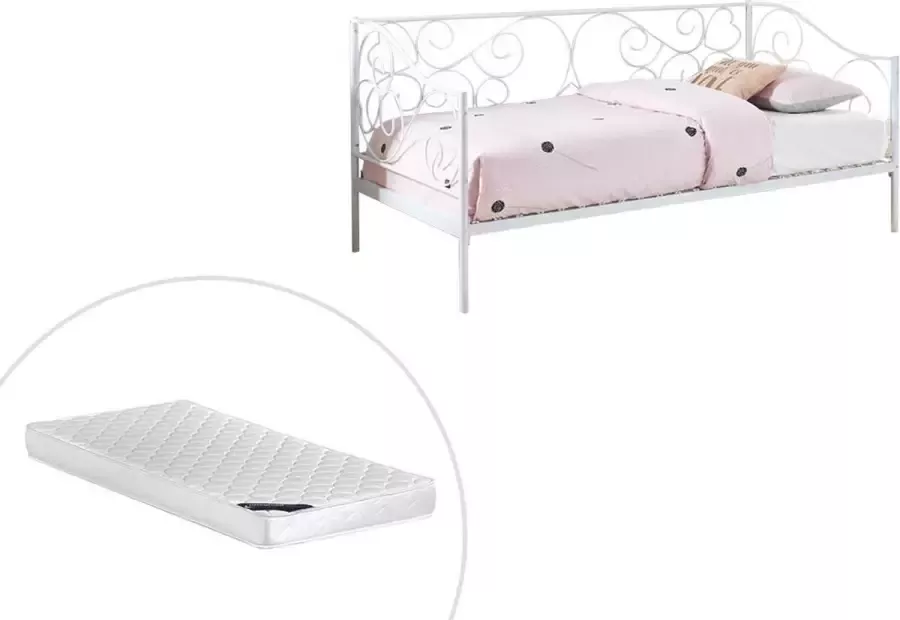 Vente-unique Bedbank VIVIAN 90 x 200 cm Metaal Wit + Matras L 207 cm x H 95 cm x D 96 cm - Foto 3
