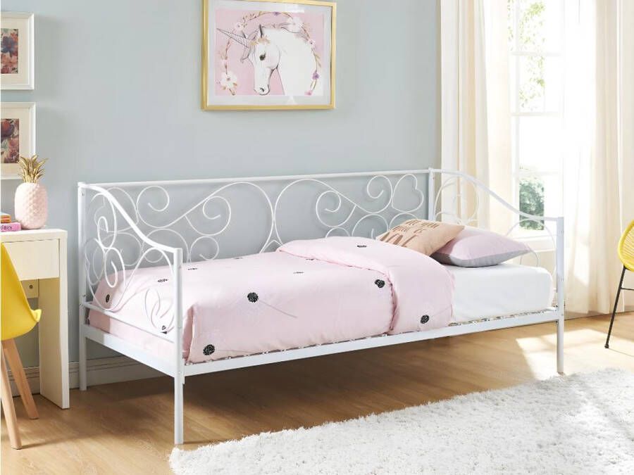 Vente-unique Bedbank VIVIAN 90 x 200 cm Metaal Wit + Matras L 207 cm x H 95 cm x D 96 cm - Foto 2