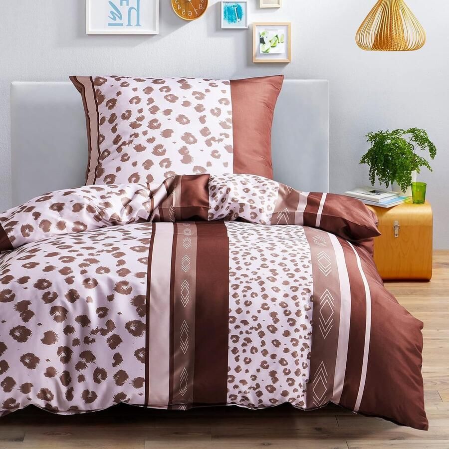 Beddengoed 135 x 200 cm 2-delige set extra zachte beddengoedset voor eenpersoonsbed hoogwaardige microvezel luxe dekbedovertrek met kussensloop 80 x 80 cm bruin luipaardpatroon 100 g m²